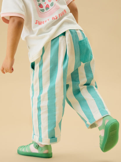 KIDLY by MORI Green Soft Cotton Wide Stripe Trousers image 2