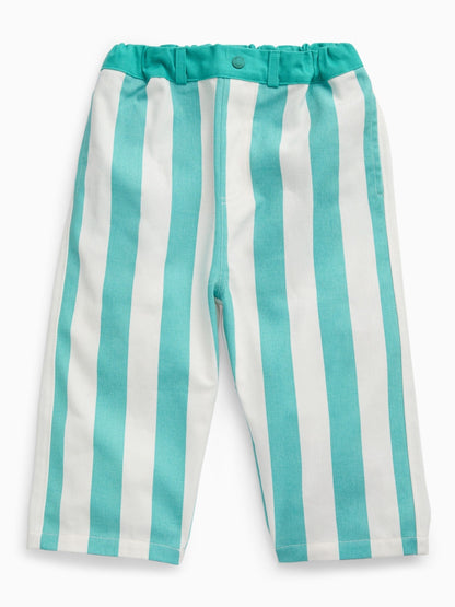 KIDLY by MORI Green Soft Cotton Wide Stripe Trousers image 5