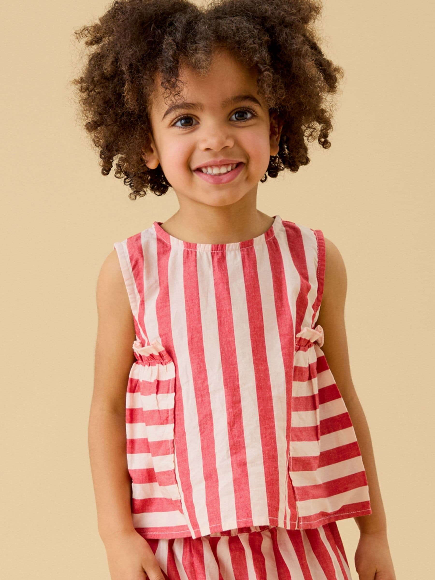 Dsiney Kidz - KIDLY by MORI Red Soft Cotton Poplin Frill Stripe Top image 1