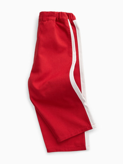 KIDLY by MORI Red Soft Cotton Side Stripe Relaxed Fit Trousers image 5