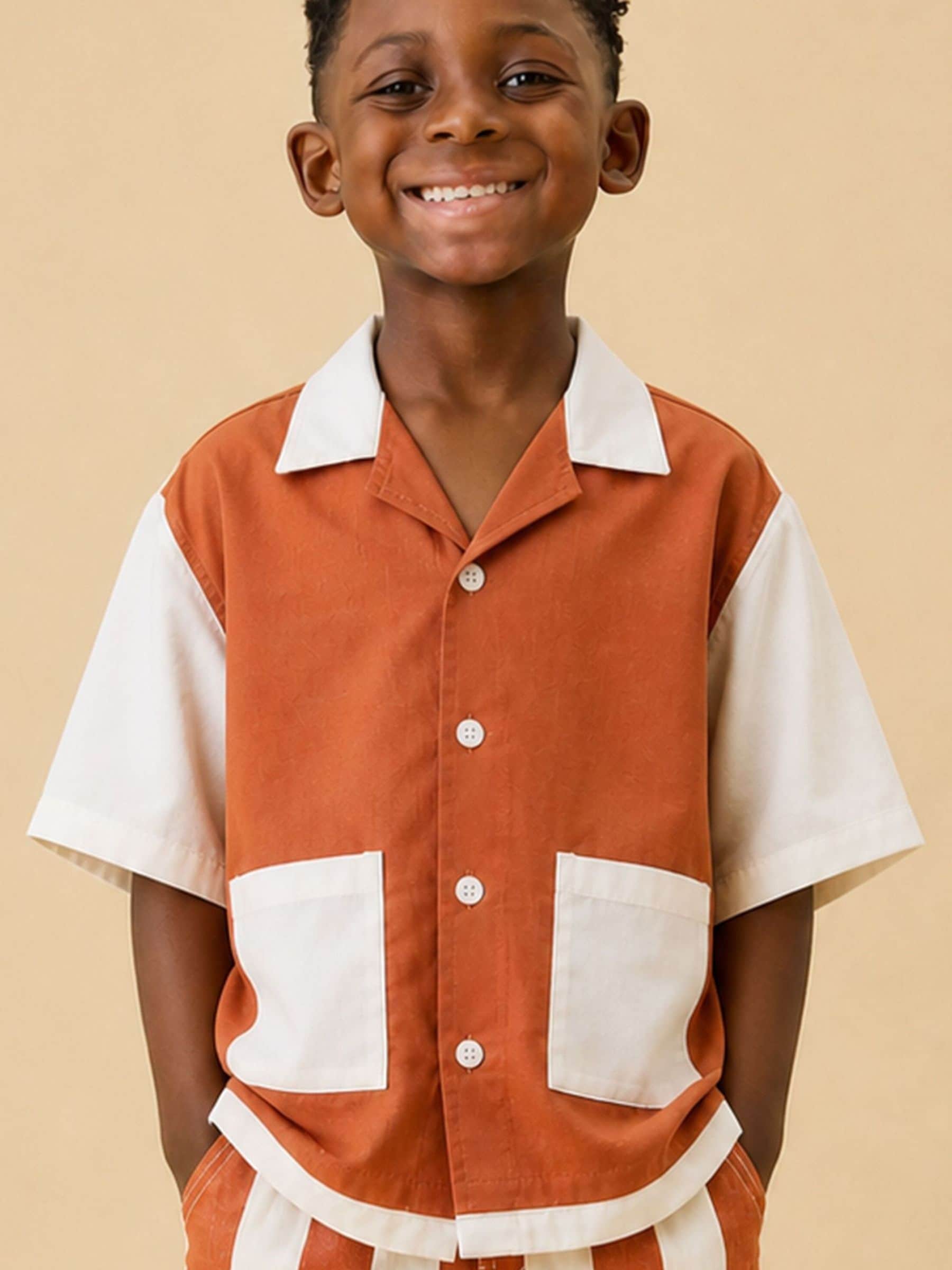 Dsiney Kidz - KIDLY by MORI Brown Soft Cotton Poplin Colour Block Shirt image 1