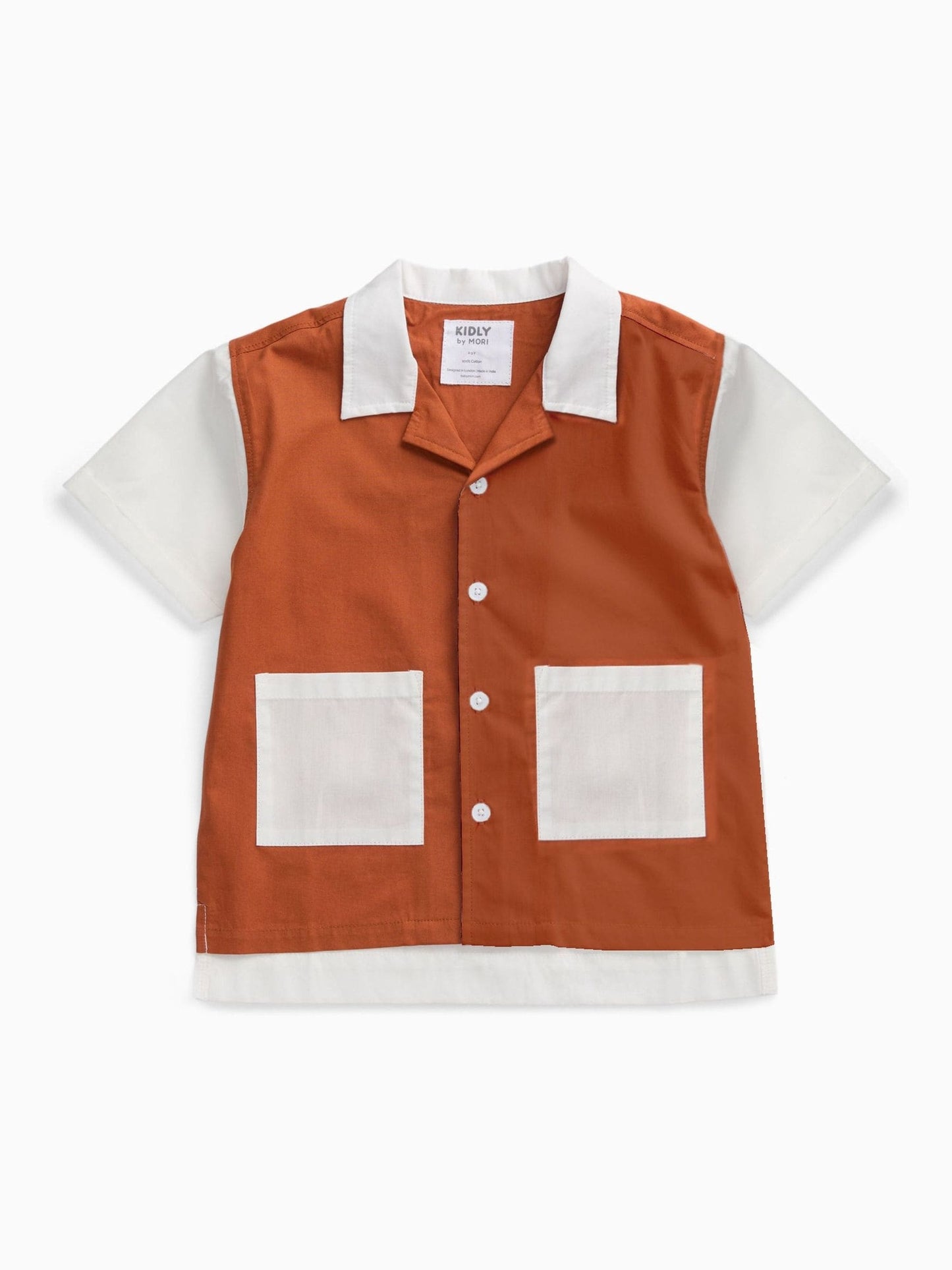 Dsiney Kidz - KIDLY by MORI Brown Soft Cotton Poplin Colour Block Shirt image 2