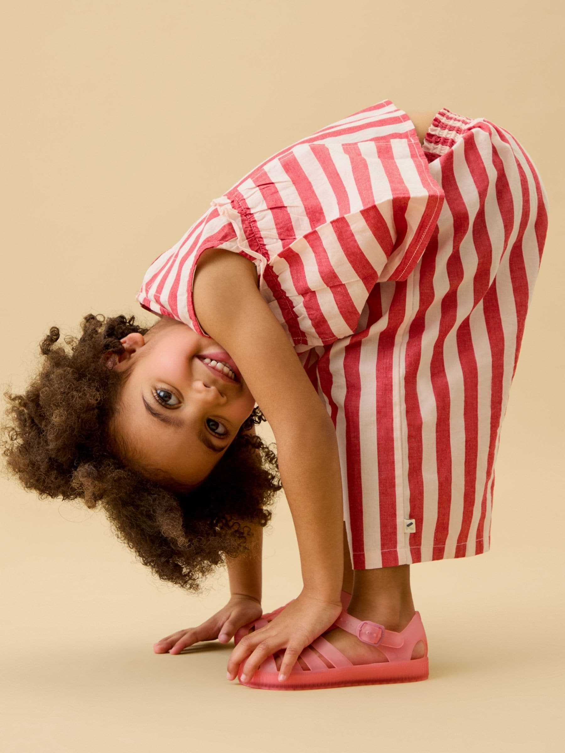 KIDLY by MORI Red Stripe Cropped Soft Cotton Poplin Trousers image 1