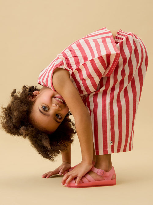 KIDLY by MORI Red Stripe Cropped Soft Cotton Poplin Trousers image 1