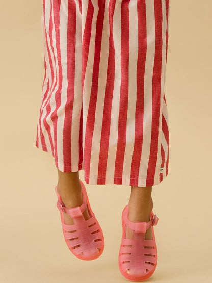 KIDLY by MORI Red Stripe Cropped Soft Cotton Poplin Trousers image 3