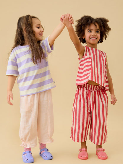 KIDLY by MORI Red Stripe Cropped Soft Cotton Poplin Trousers image 4