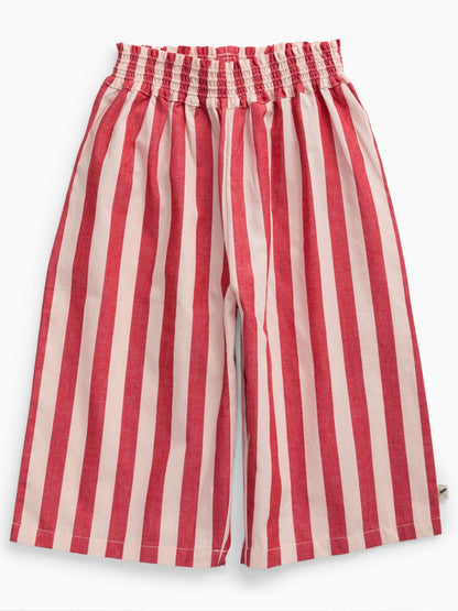 KIDLY by MORI Red Stripe Cropped Soft Cotton Poplin Trousers image 5