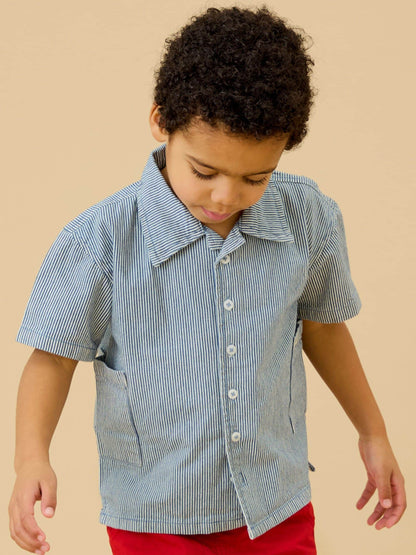 Dsiney Kidz - KIDLY by MORI Blue Soft Denim Stripe Shirt image 1