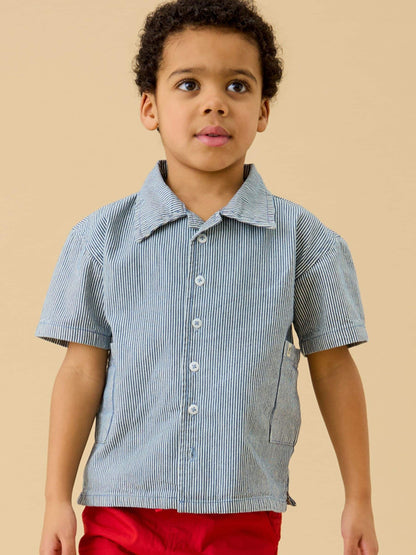 Dsiney Kidz - KIDLY by MORI Blue Soft Denim Stripe Shirt image 2