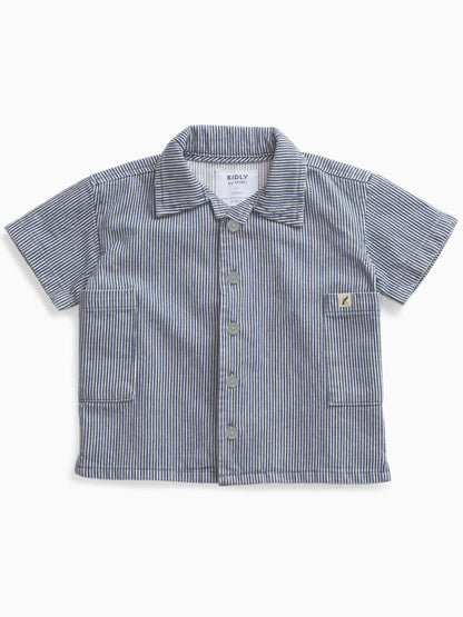 Dsiney Kidz - KIDLY by MORI Blue Soft Denim Stripe Shirt image 4