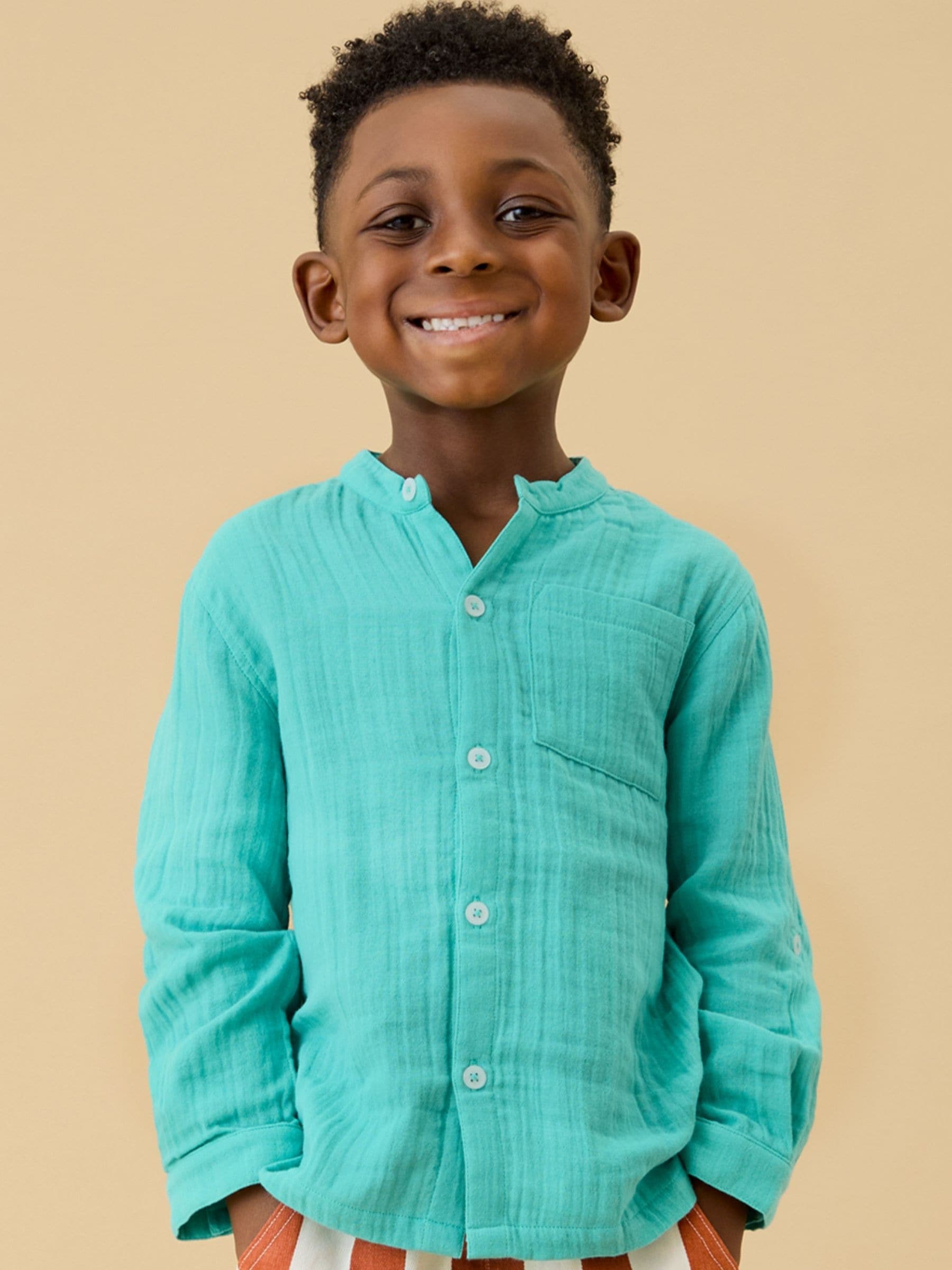 Dsiney Kidz - KIDLY by MORI Green Soft Cotton Muslin Shirt image 1