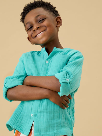 Dsiney Kidz - KIDLY by MORI Green Soft Cotton Muslin Shirt image 2