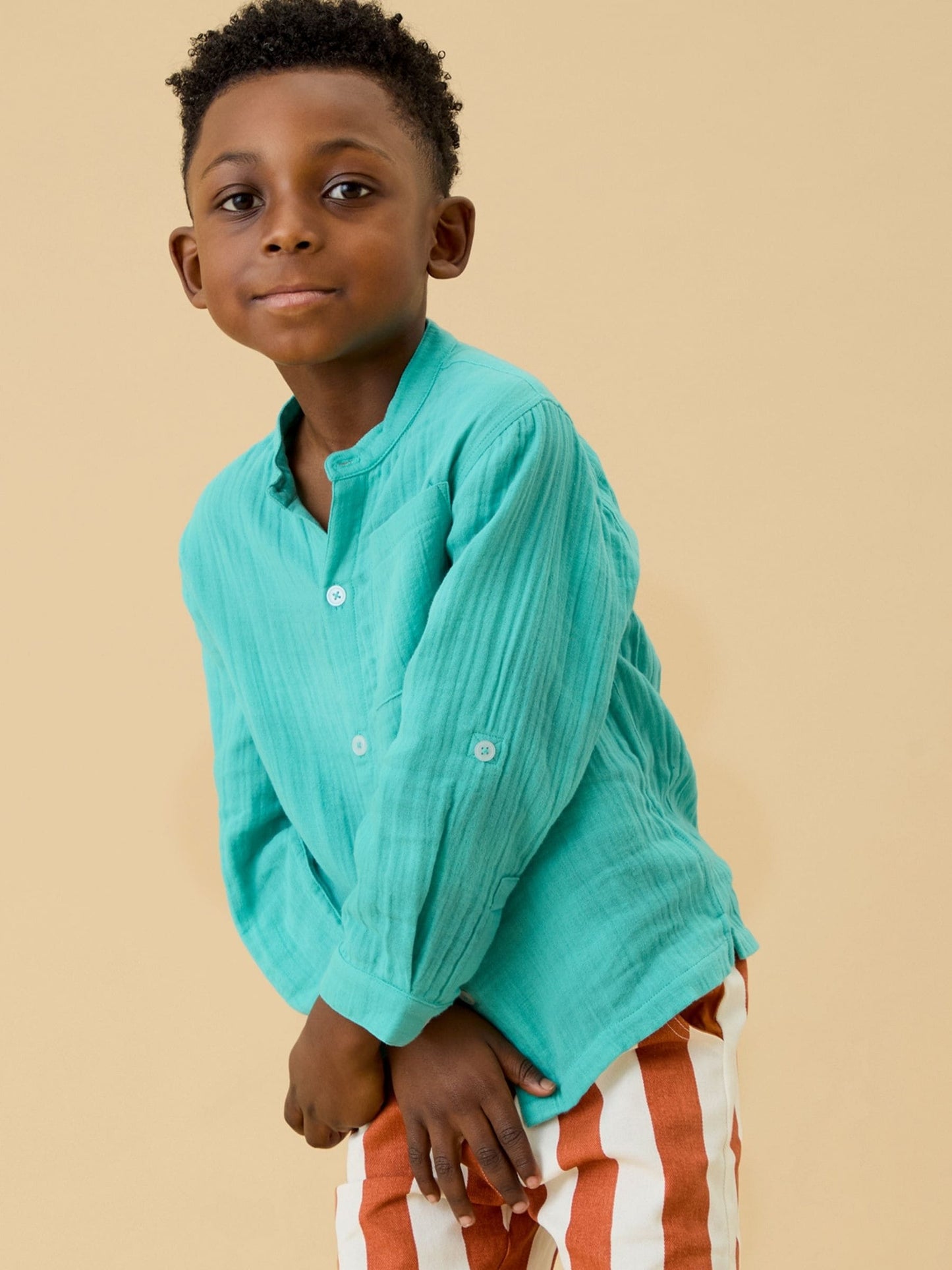 Dsiney Kidz - KIDLY by MORI Green Soft Cotton Muslin Shirt image 3