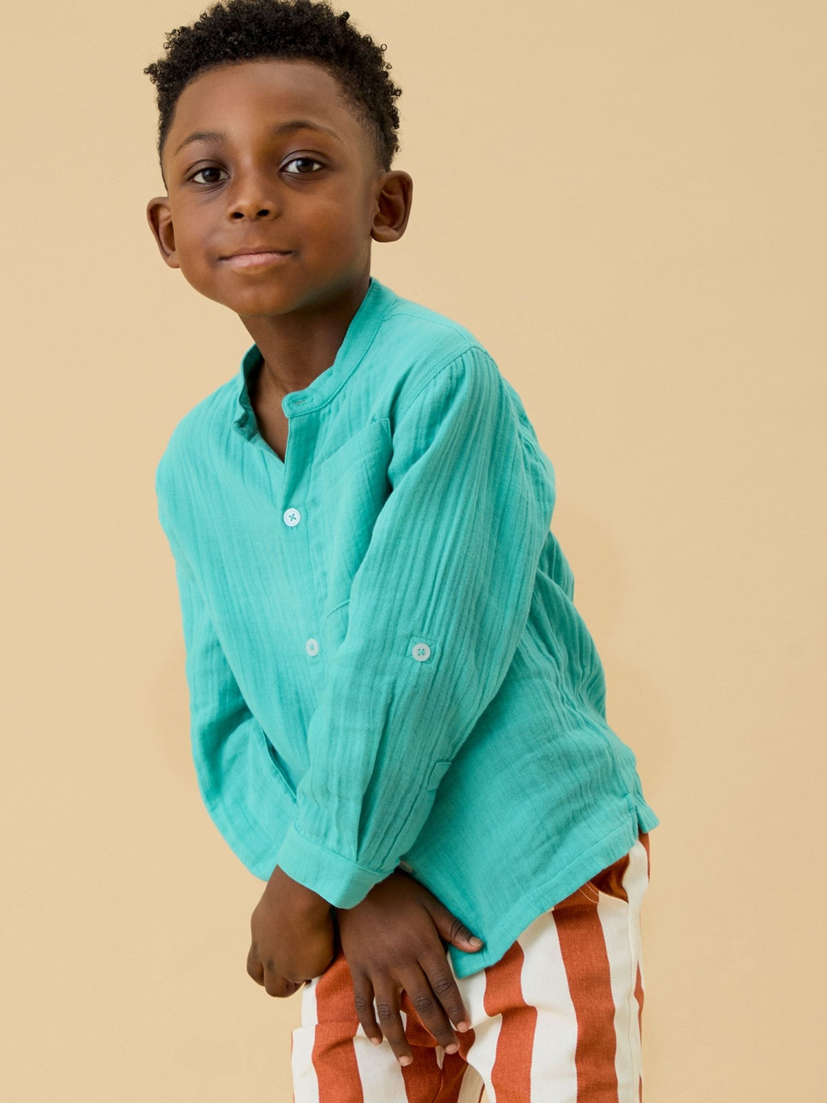 Dsiney Kidz - KIDLY by MORI Green Soft Cotton Muslin Shirt image 3