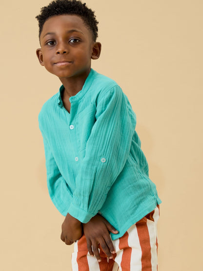 Dsiney Kidz - KIDLY by MORI Green Soft Cotton Muslin Shirt image 3