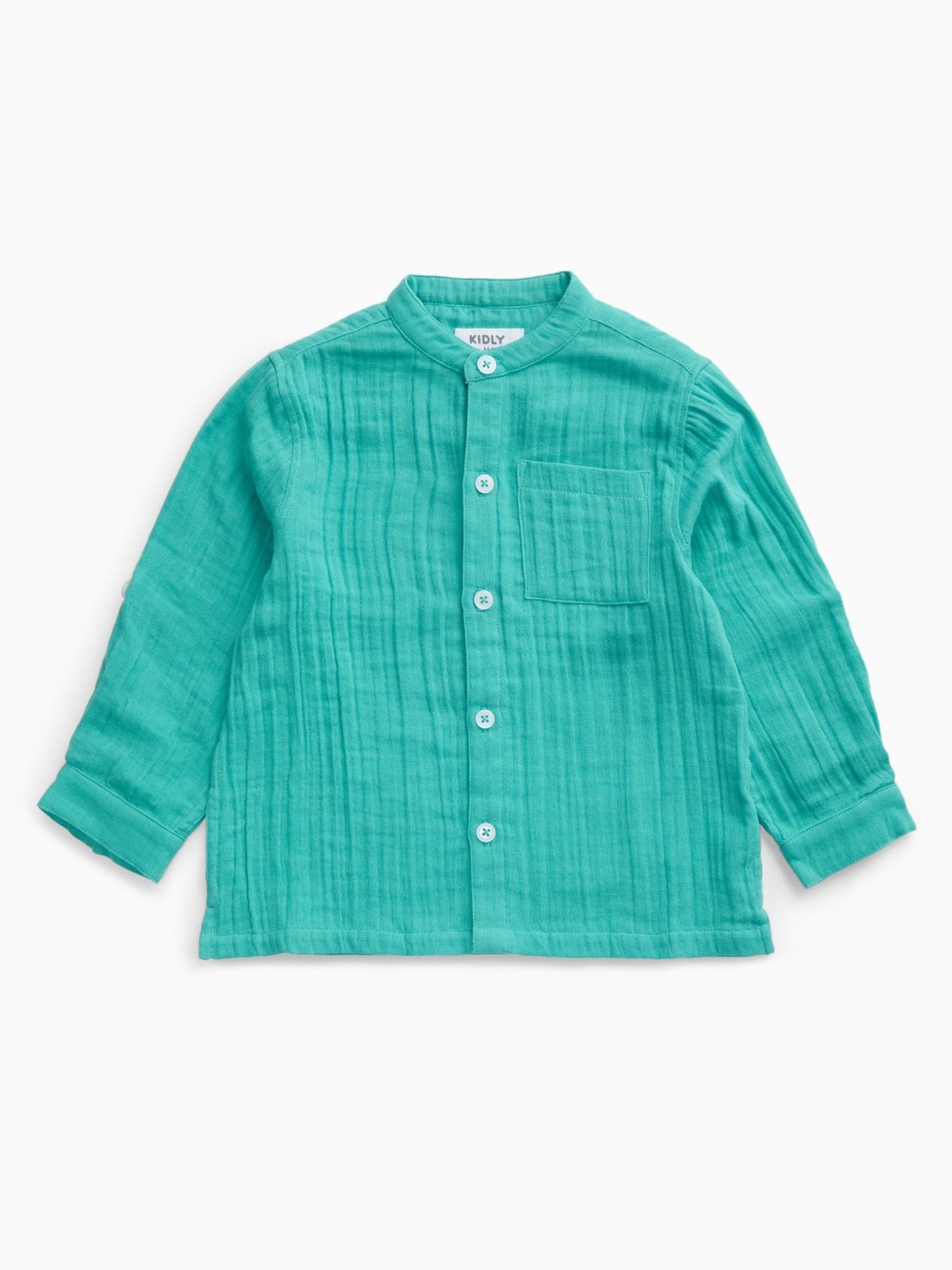 Dsiney Kidz - KIDLY by MORI Green Soft Cotton Muslin Shirt image 4