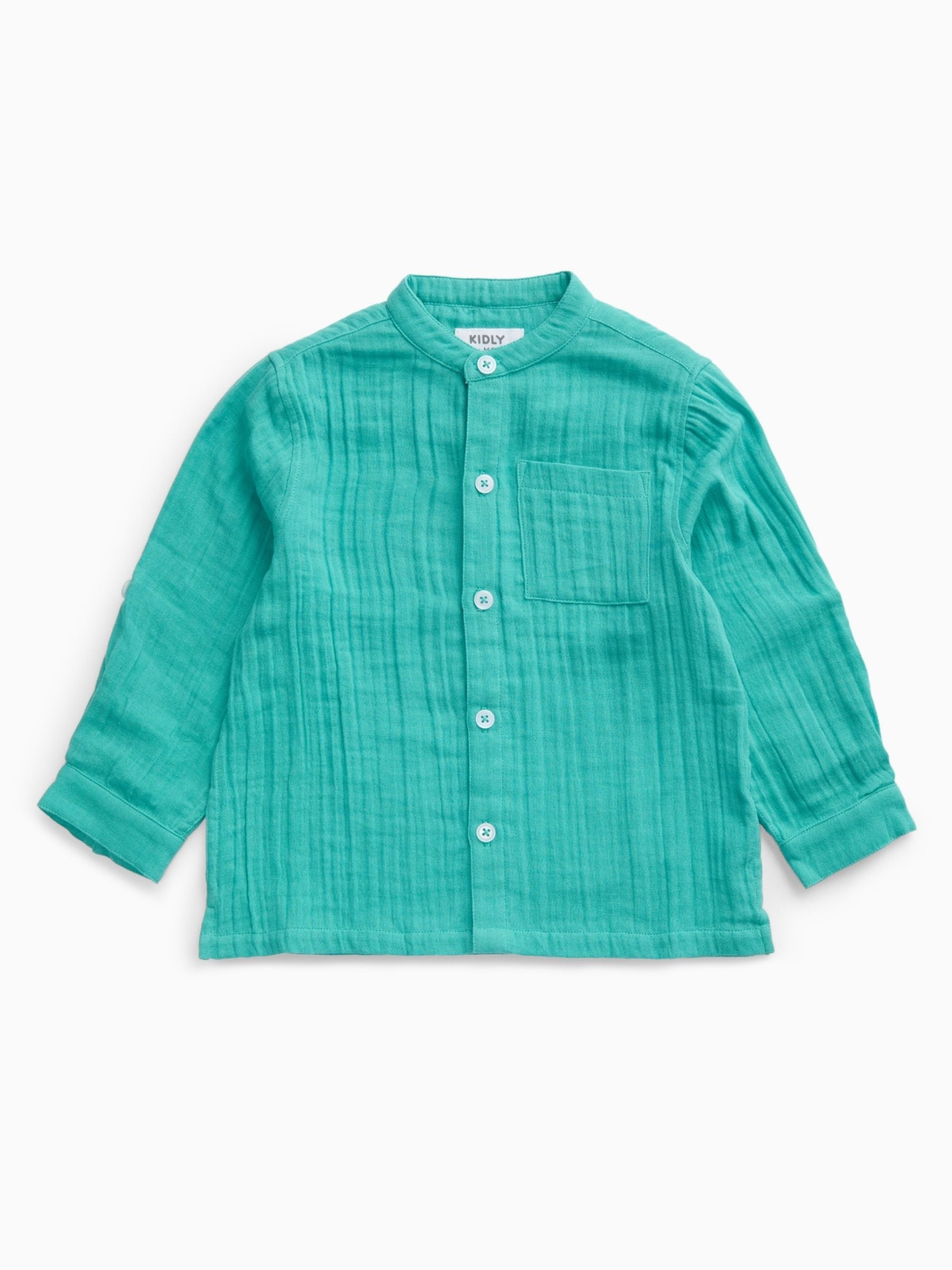 Dsiney Kidz - KIDLY by MORI Green Soft Cotton Muslin Shirt image 4