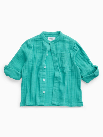 Dsiney Kidz - KIDLY by MORI Green Soft Cotton Muslin Shirt image 5