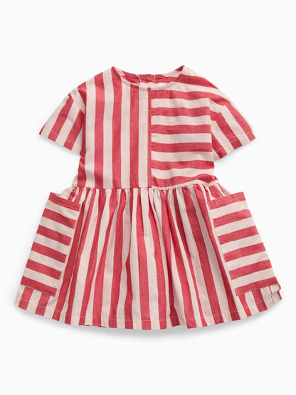 KIDLY by MORI Red Soft Cotton Poplin Striped Dress image 1