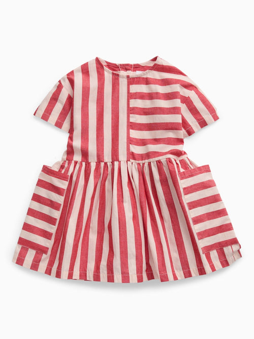 Dsiney Kidz - KIDLY by MORI Red Soft Cotton Poplin Striped Dress image 1
