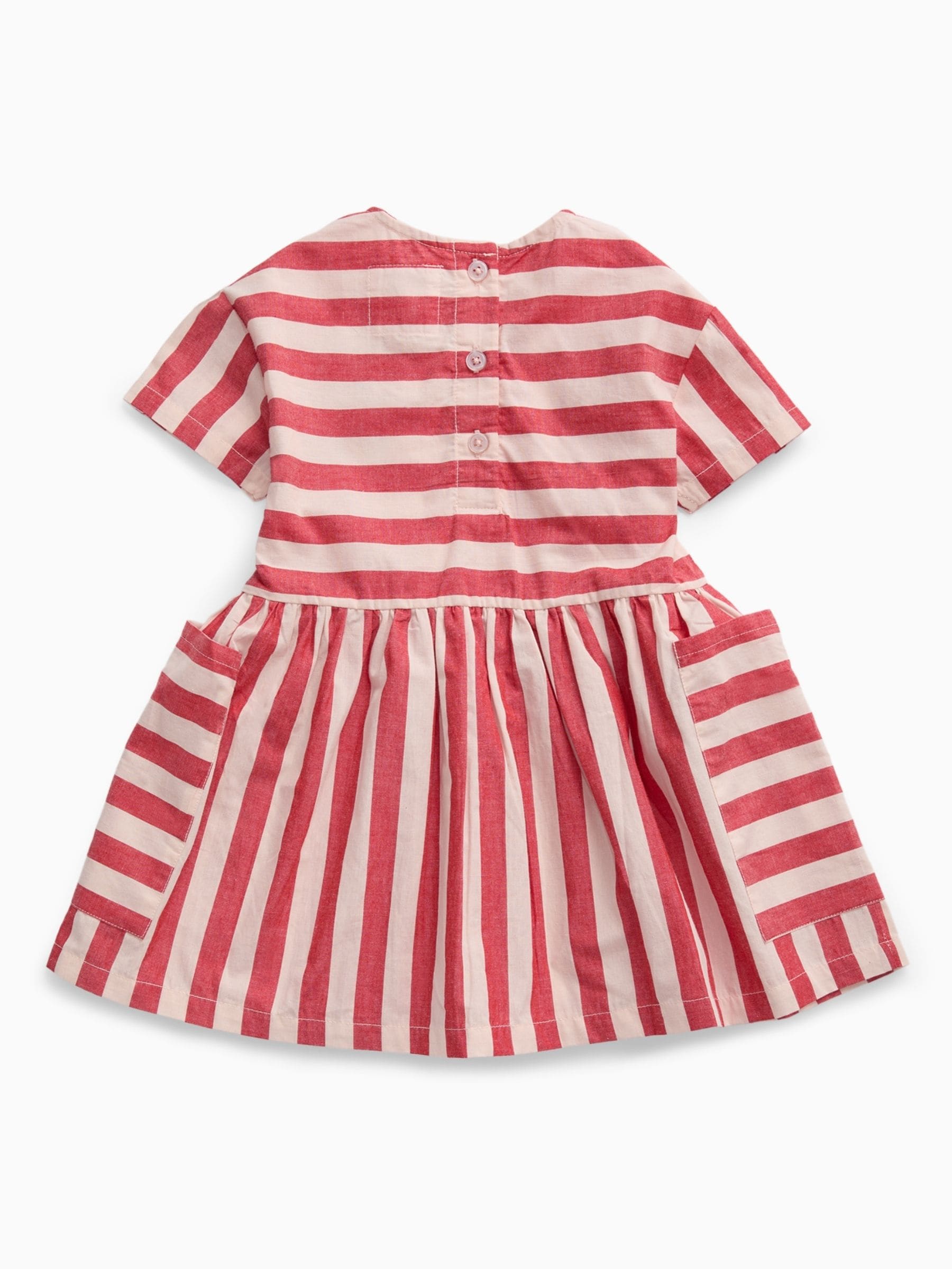 KIDLY by MORI Red Soft Cotton Poplin Striped Dress image 2