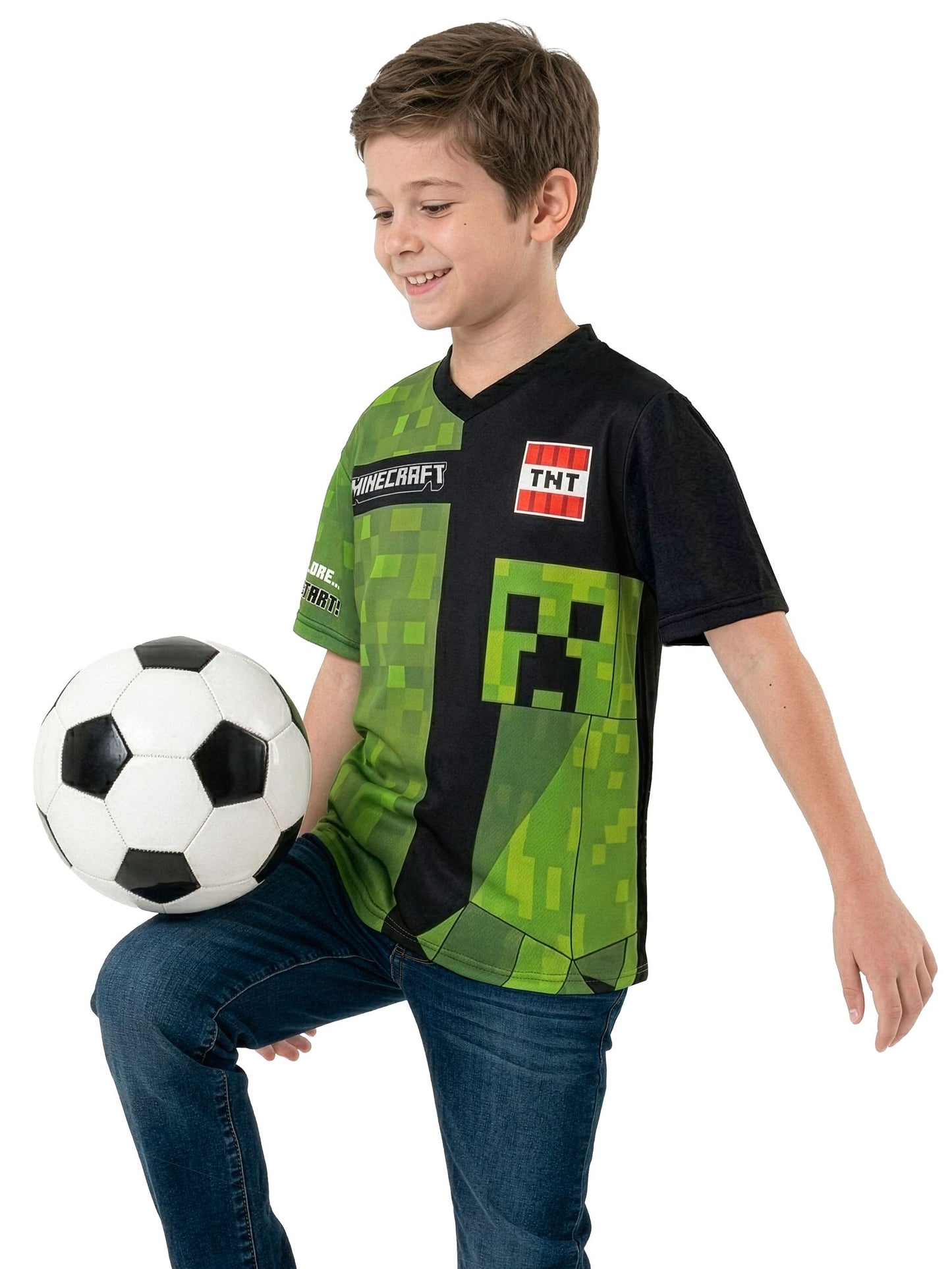 Dsiney Kidz - Character Green Minecraft Creeper Football Shirt image 7