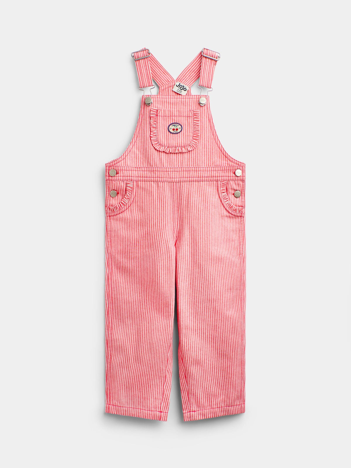 JoJo Maman Bébé Bright Red Cherry Pinstripe Dungaree & Printed Top Set - image 2