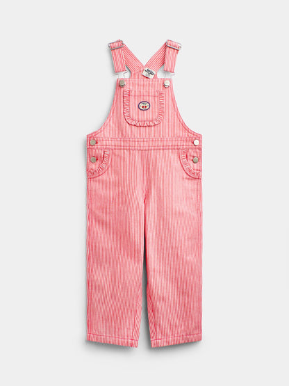 JoJo Maman Bébé Bright Red Cherry Pinstripe Dungaree & Printed Top Set - image 2