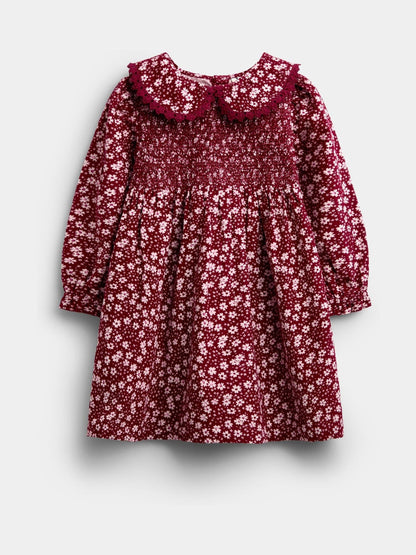 Dsiney Kidz - JoJo Maman Bébé Berry Red Floral Smocked Cord Dress image 1