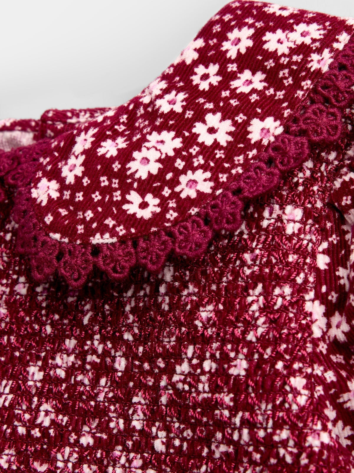 Dsiney Kidz - JoJo Maman Bébé Berry Red Floral Smocked Cord Dress image 3