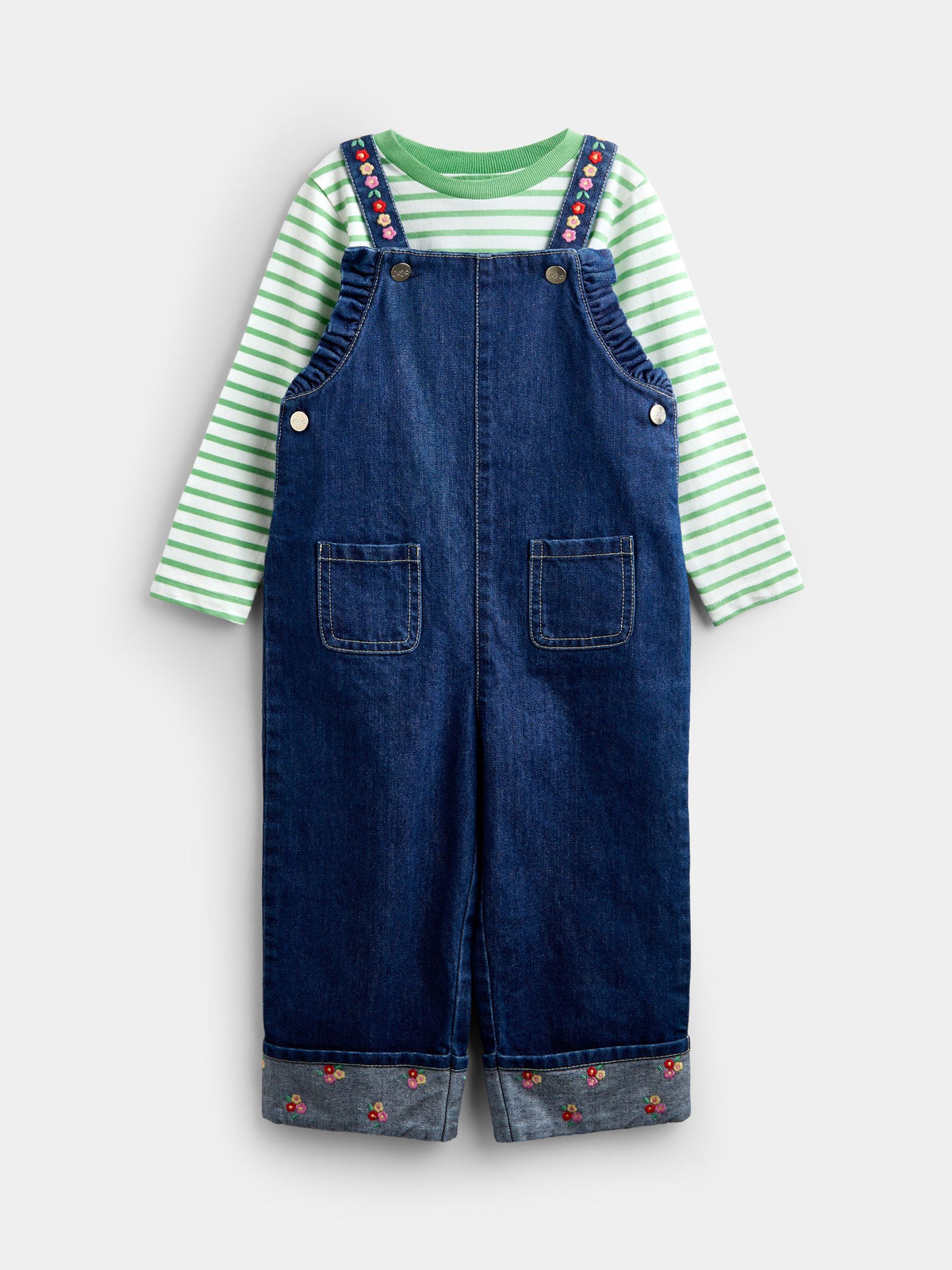 JoJo Maman Bébé Blue Denim Embroidered Dungarees & T-Shirt Set - image 1