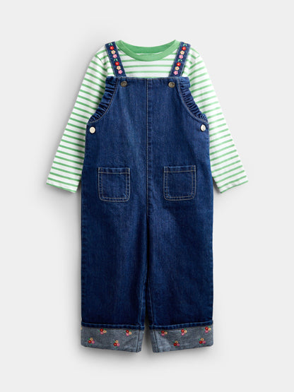 JoJo Maman Bébé Blue Denim Embroidered Dungarees & T-Shirt Set - image 1