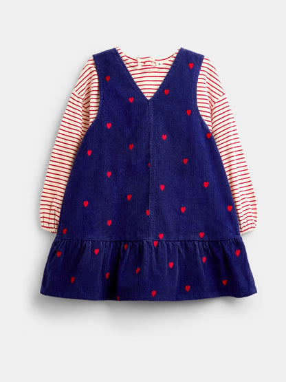 JoJo Maman Bébé Navy Blue Rose Embroidered Pinny And Top Set - image 1