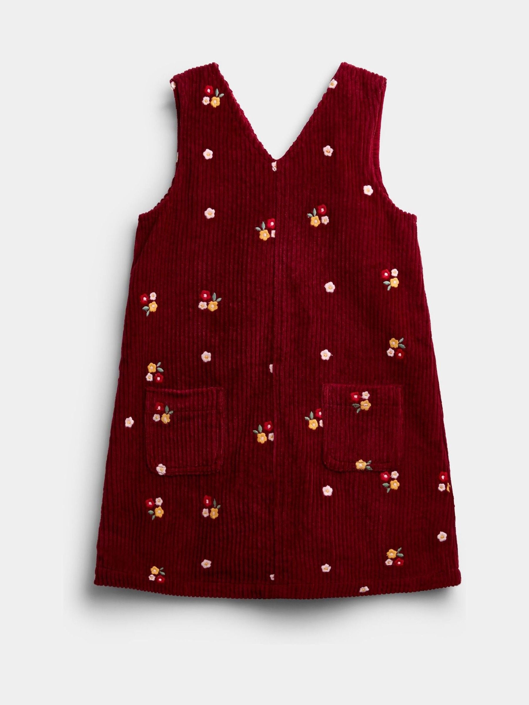 Dsiney Kidz - Jojo Maman Bébé Dark Red Floral Embroidered Cord Pinafore & Top image 4