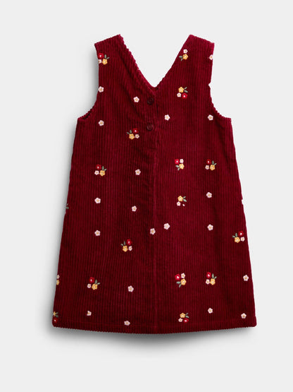 Dsiney Kidz - Jojo Maman Bébé Dark Red Floral Embroidered Cord Pinafore & Top image 5