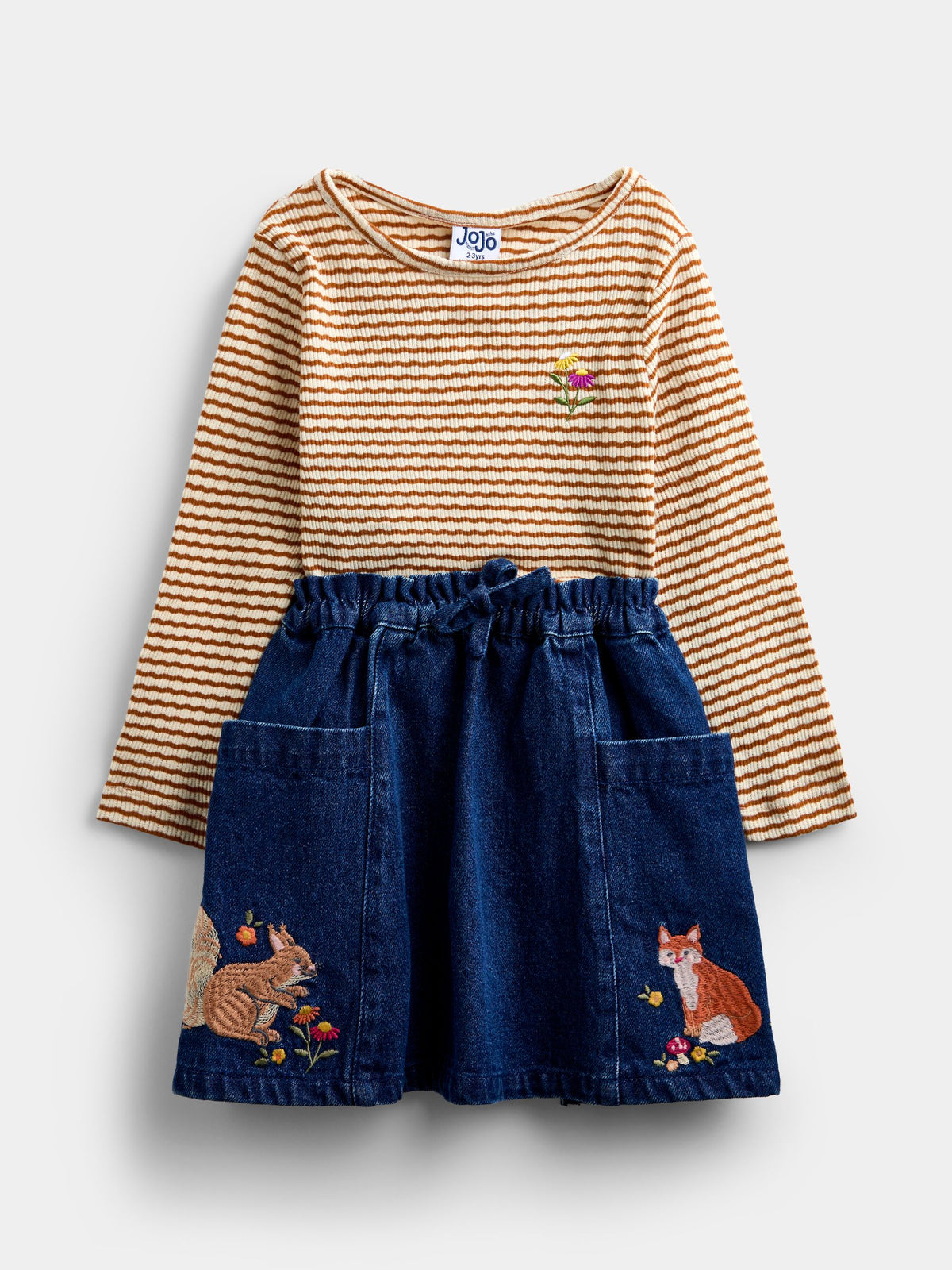 JoJo Maman Bébé Dark Blue Denim Fox & Squirrel Appliqué Denim Skirt & Rib Top - image 2