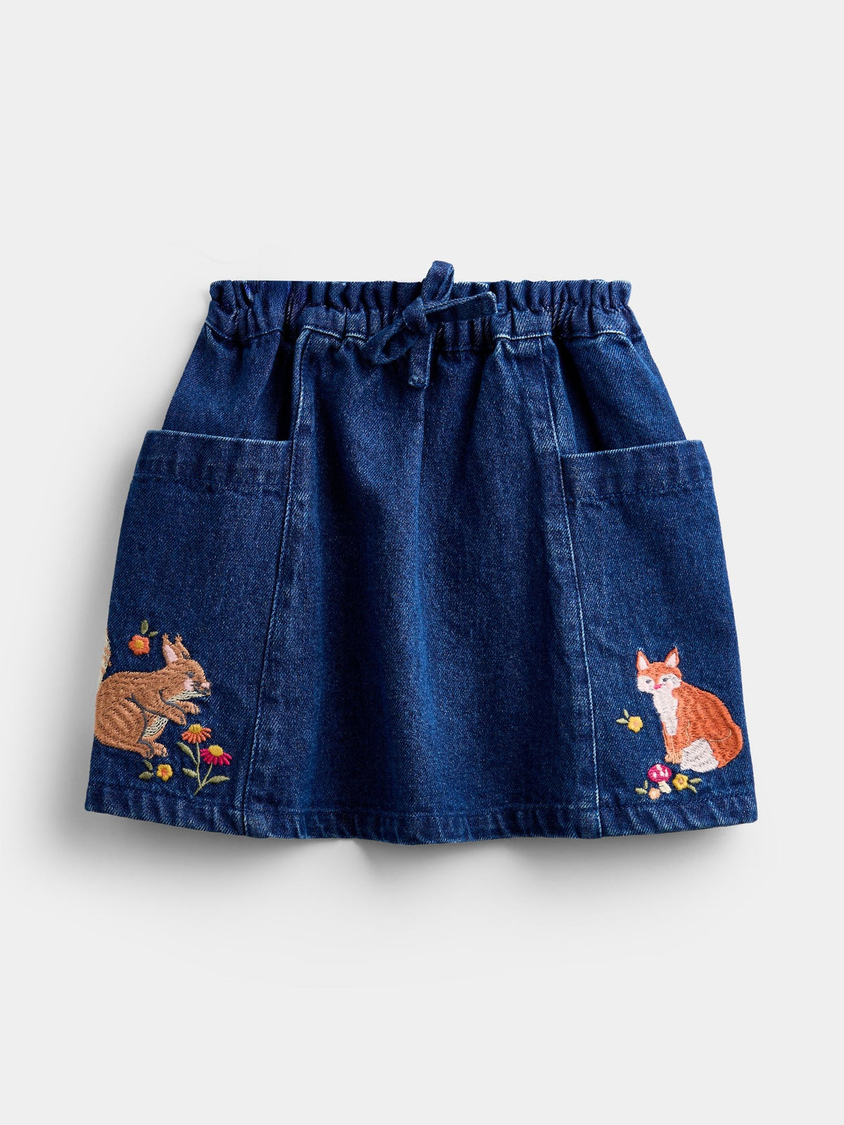 JoJo Maman Bébé Dark Blue Denim Fox & Squirrel Appliqué Denim Skirt & Rib Top - image 5