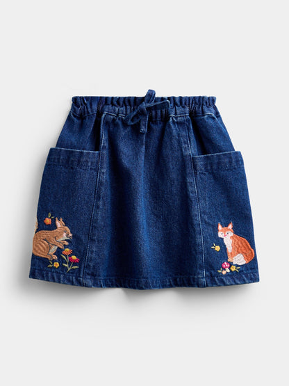 JoJo Maman Bébé Dark Blue Denim Fox & Squirrel Appliqué Denim Skirt & Rib Top - image 5