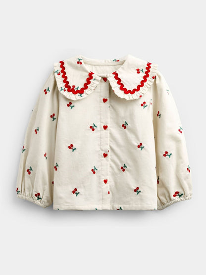 Dsiney Kidz - JoJo Maman Bébé Cream Cherry Embroidered Cord Blouse image 1