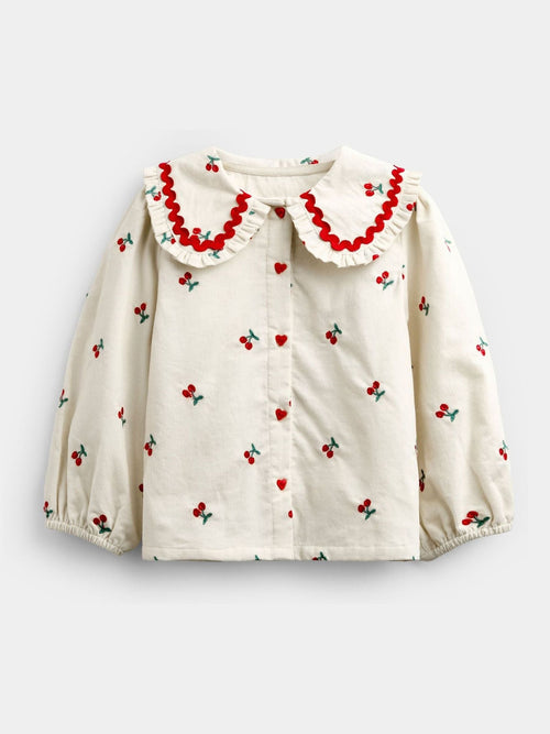 Dsiney Kidz - JoJo Maman Bébé Cream Cherry Embroidered Cord Blouse image 1