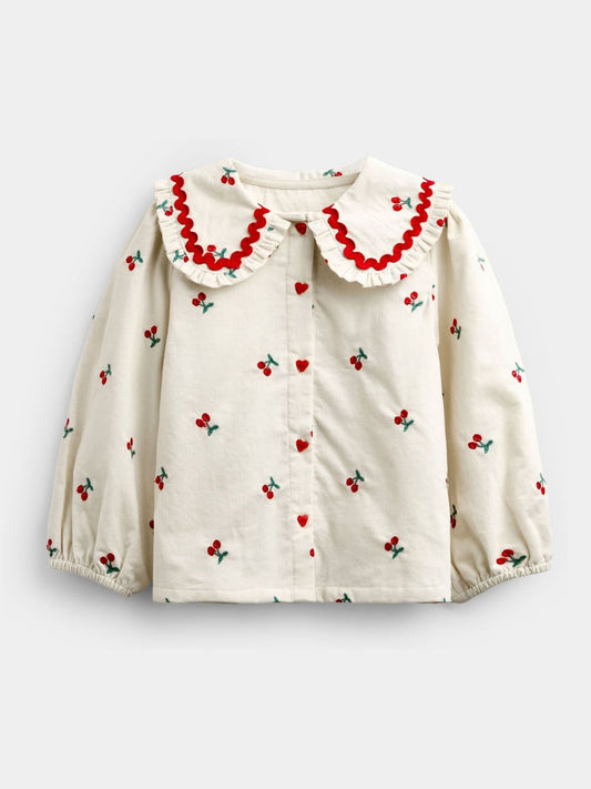 Dsiney Kidz - JoJo Maman Bébé Cream Cherry Embroidered Cord Blouse image 1