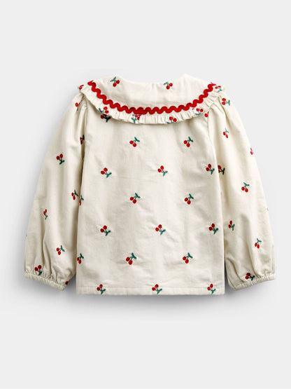Dsiney Kidz - JoJo Maman Bébé Cream Cherry Embroidered Cord Blouse image 2