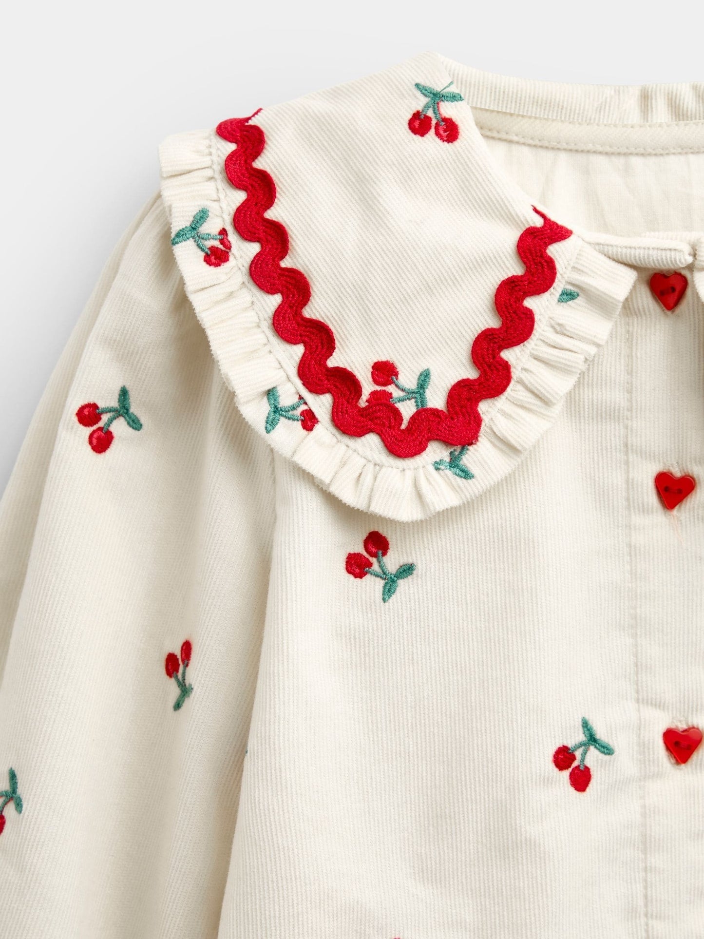Dsiney Kidz - JoJo Maman Bébé Cream Cherry Embroidered Cord Blouse image 3