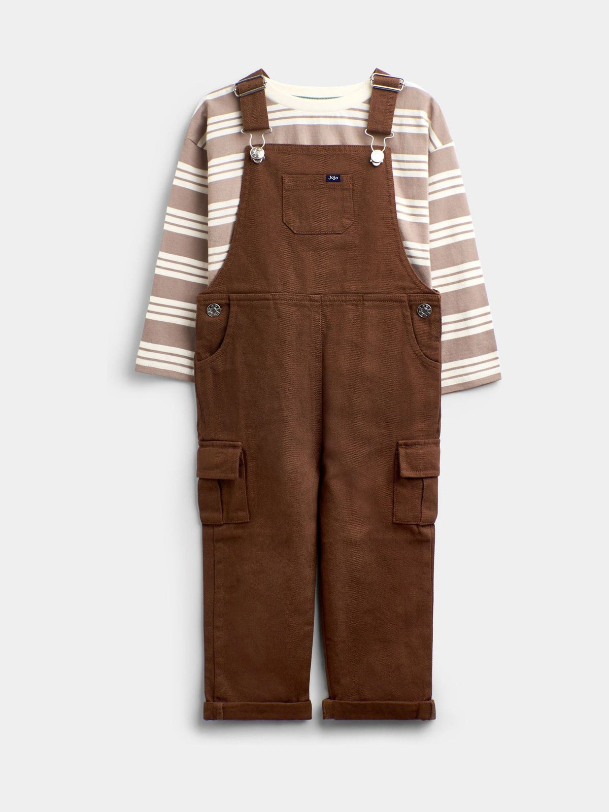 JoJo Maman Bébé Brown Stripe Top & Twill Dungaree Set - image 1