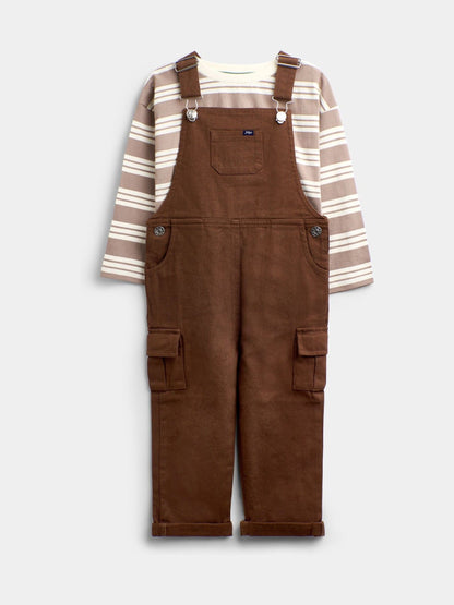 JoJo Maman Bébé Brown Stripe Top & Twill Dungaree Set - image 1