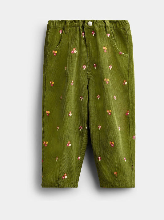 Dsiney Kidz - JoJo Maman Bébé Khaki Green Toadstool Embroidered Cord Trousers image 1