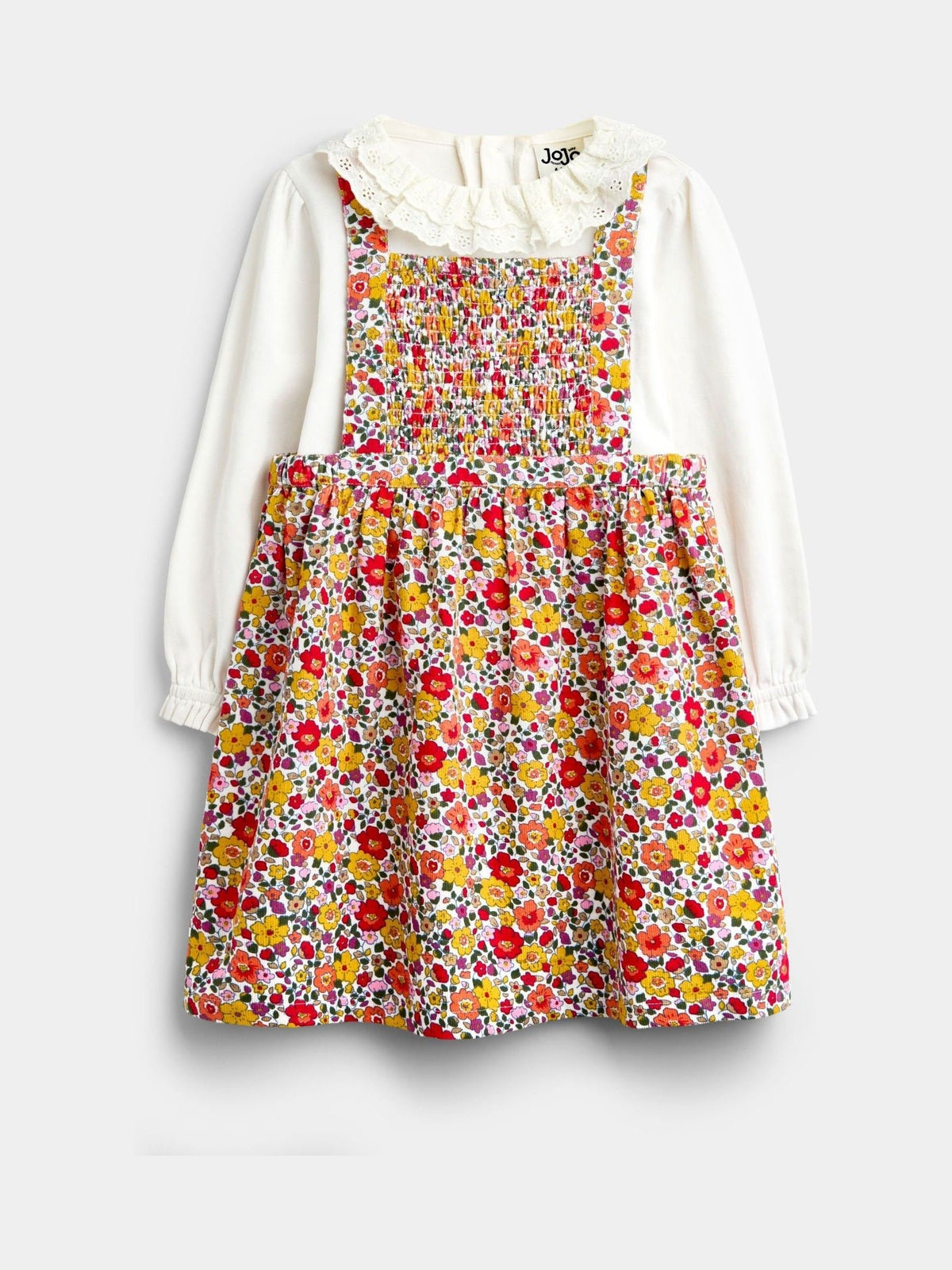 JoJo Maman Bébé Rust Orange Ditsy Floral Cord Smocked Pinny & Body Set - image 1