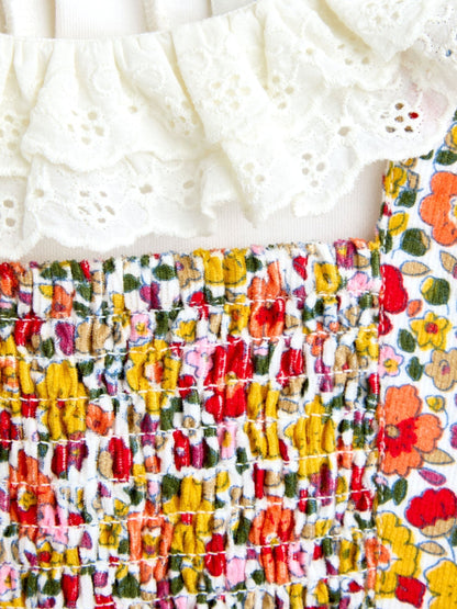 JoJo Maman Bébé Rust Orange Ditsy Floral Cord Smocked Pinny & Body Set - image 6