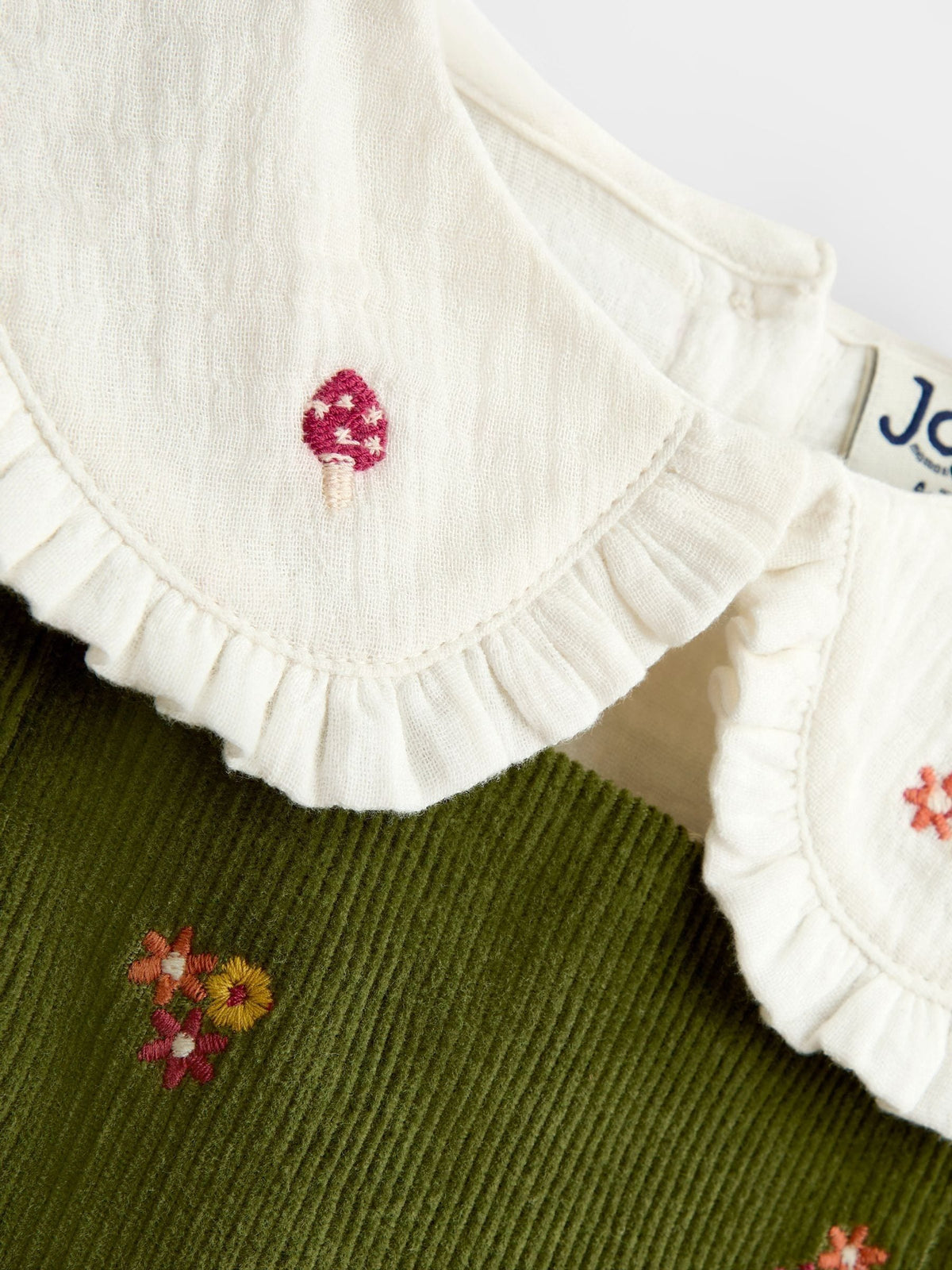 JoJo Maman Bébé Khaki Green Woodland Embroidered Cord Pinafore & Blouse Set - image 6