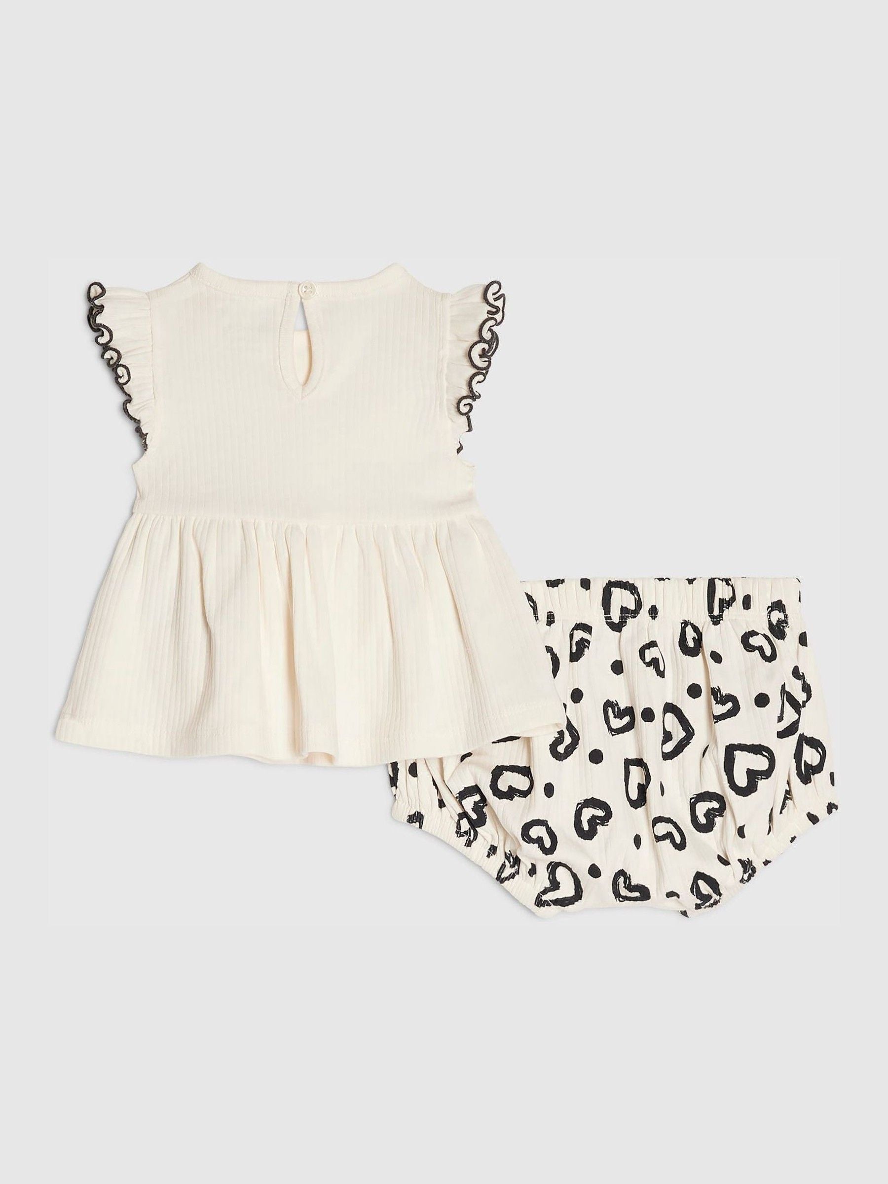 River Island Cream Bow Peplum Rib Top & Short Set image 2